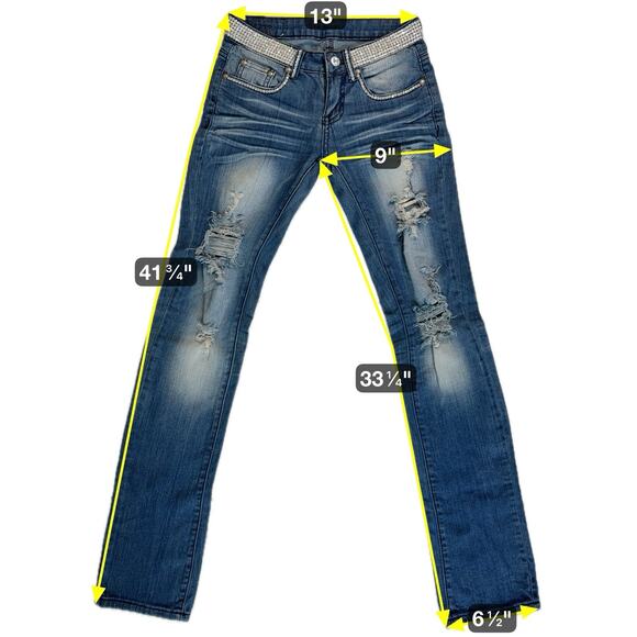 A7 Swarovski Crystals Distressed Jeans Womens 25 Low Rise Sexy Cowgirl Glam Rock - Picture 4 of 15